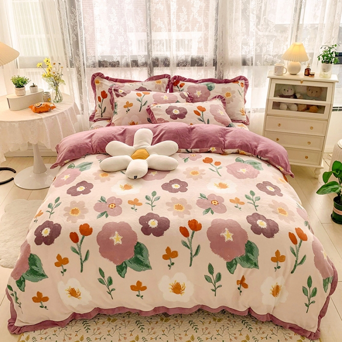 91家纺网 家纺一手货源 找家纺 金爱家 2021新款250克牛奶绒四件套 五百花园