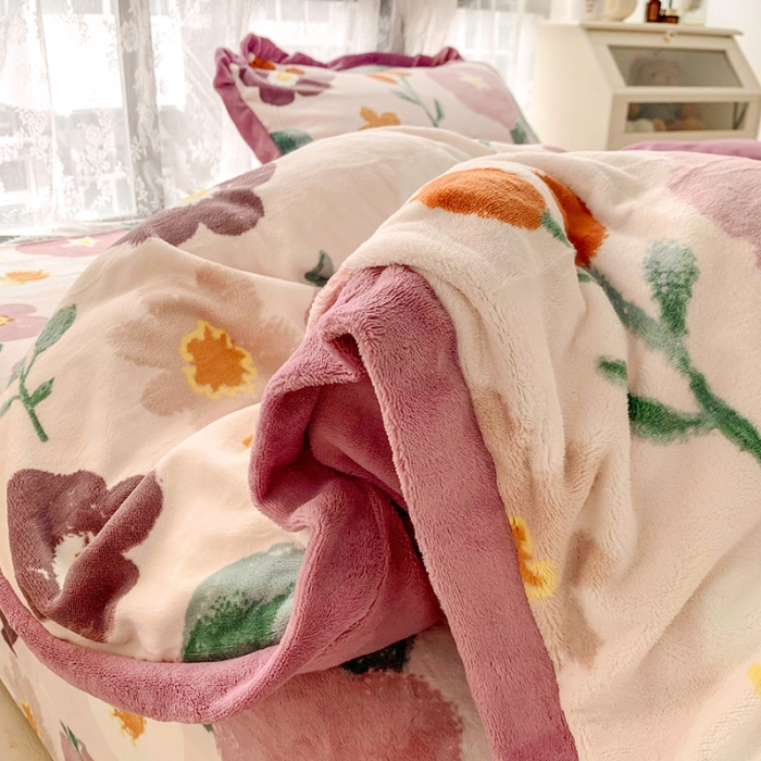 91家纺网 家纺一手货源 找家纺 金爱家 2021新款250克牛奶绒四件套 五百花园