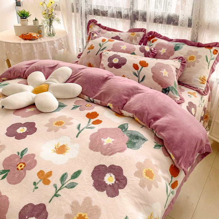 91家纺网 家纺一手货源 找家纺 金爱家 2021新款250克牛奶绒四件套 五百花园