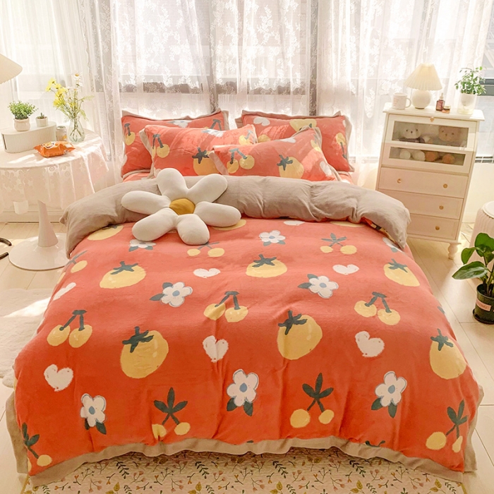 91家纺网 家纺一手货源 找家纺 金爱家 2021新款250克牛奶绒四件套 喜气洋洋