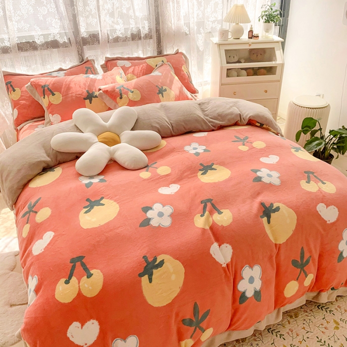 91家纺网 家纺一手货源 找家纺 金爱家 2021新款250克牛奶绒四件套 喜气洋洋