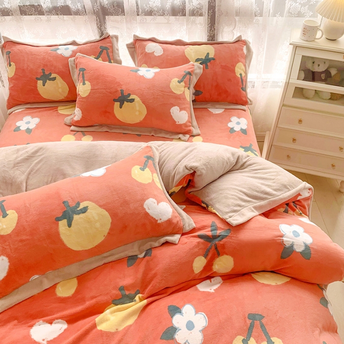 91家纺网 家纺一手货源 找家纺 金爱家 2021新款250克牛奶绒四件套 喜气洋洋