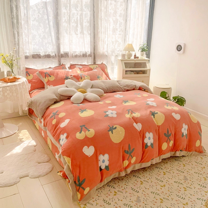 91家纺网 家纺一手货源 找家纺 金爱家 2021新款250克牛奶绒四件套 喜气洋洋