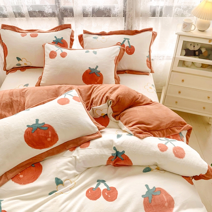 91家纺网 家纺一手货源 找家纺 金爱家 2021新款250克牛奶绒四件套 喜气洋洋白