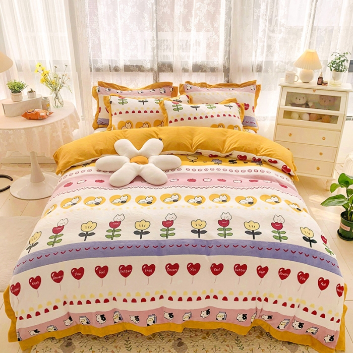 91家纺网 家纺一手货源 找家纺 金爱家 2021新款250克牛奶绒四件套 小淘气