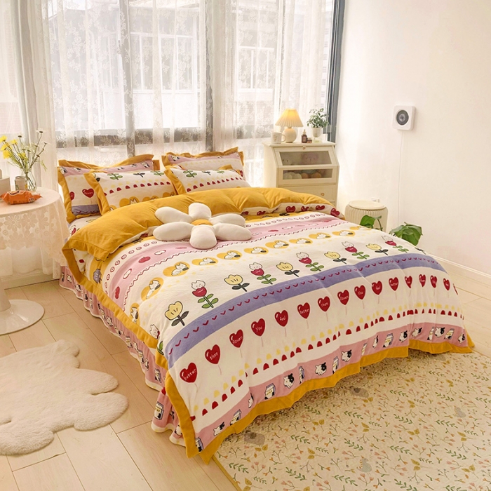 91家纺网 家纺一手货源 找家纺 金爱家 2021新款250克牛奶绒四件套 小淘气