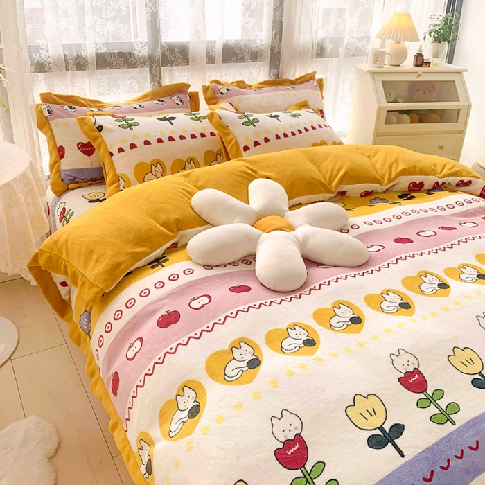 91家纺网 家纺一手货源 找家纺 金爱家 2021新款250克牛奶绒四件套 小淘气