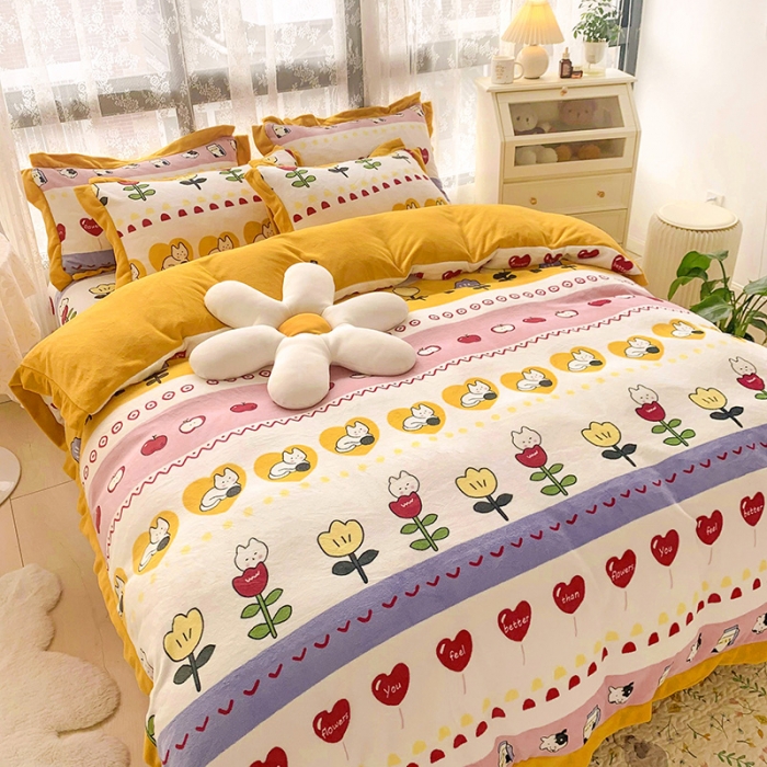 91家纺网 家纺一手货源 找家纺 金爱家 2021新款250克牛奶绒四件套 小淘气