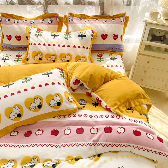 91家纺网 家纺一手货源 找家纺 金爱家 2021新款250克牛奶绒四件套 小淘气