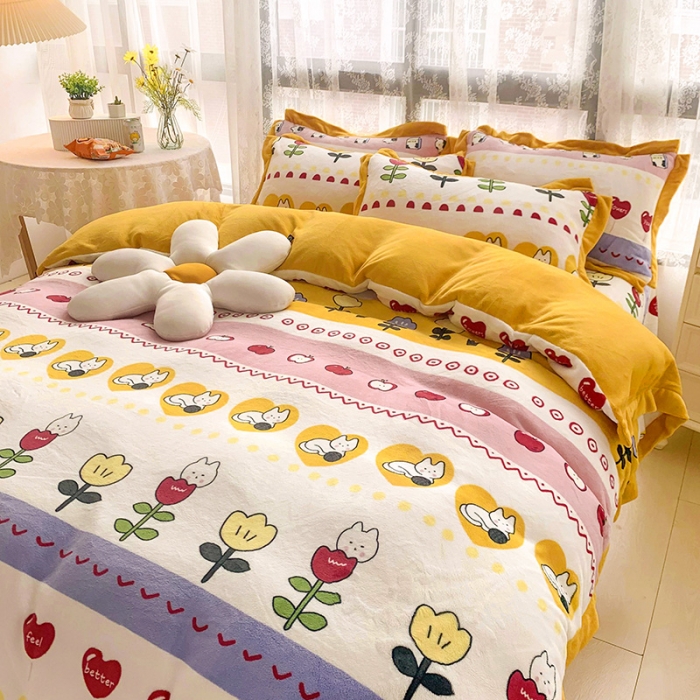 91家纺网 家纺一手货源 找家纺 金爱家 2021新款250克牛奶绒四件套 小淘气