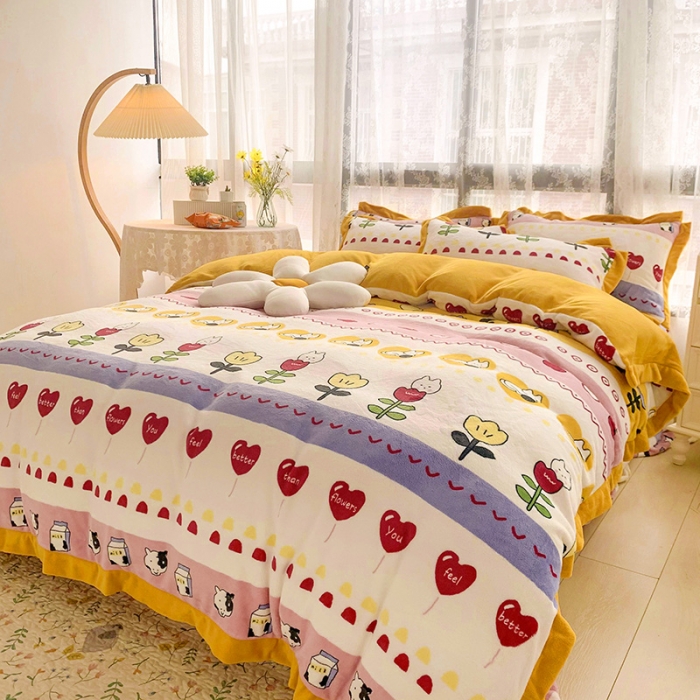 91家纺网 家纺一手货源 找家纺 金爱家 2021新款250克牛奶绒四件套 小淘气