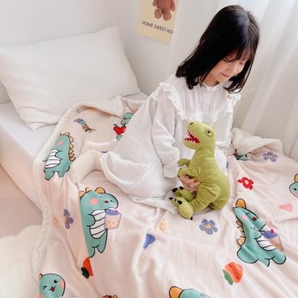 91家纺网 家纺一手货源 找家纺 鱼宝 2021新款牛奶绒+羊羔绒毯被 恐龙先生