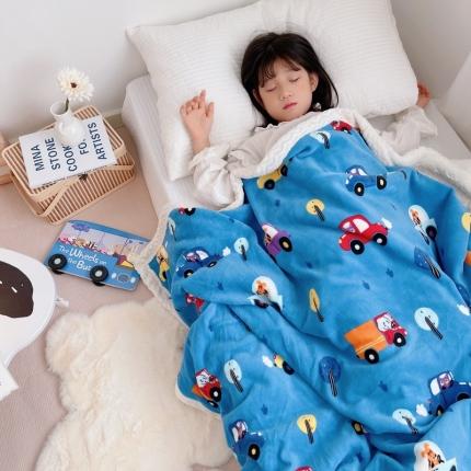 91家纺网 家纺一手货源 找家纺 鱼宝 2021新款牛奶绒+羊羔绒毯被 巴士