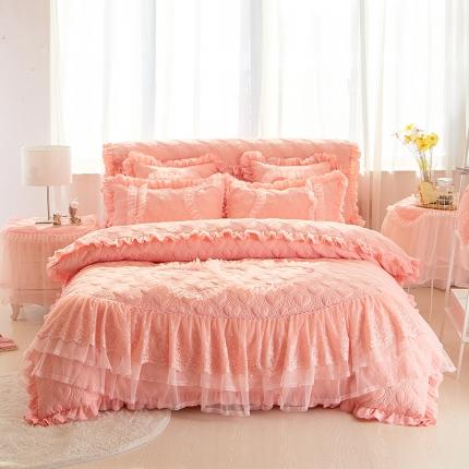 91家纺网 家纺一手货源 找家纺 好儿喜2022新款磨毛床裙款浪漫满屋四件套 浪漫满屋-粉色