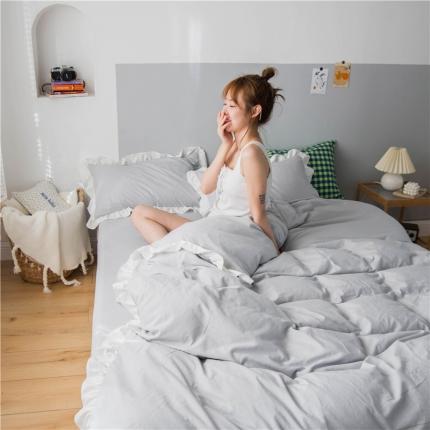 91家纺网 家纺一手货源 找家纺 （总）轻奢坊 2023新款水洗棉日系褶皱短花边单被套