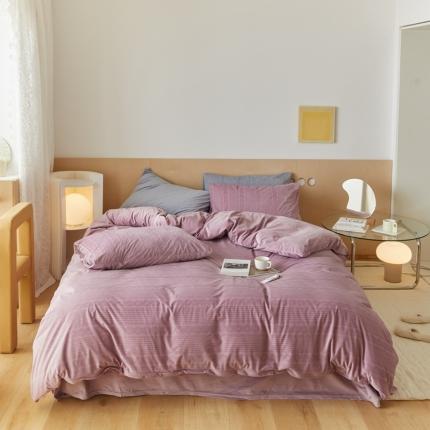91家纺网 家纺一手货源 找家纺 梦享生活家居 2021新款麻花丽丝绒四件套 麻花梦幻紫