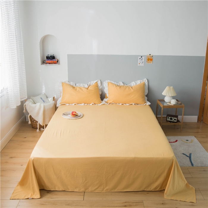 91家纺网 家纺一手货源 找家纺 轻奢坊 2020新款水洗棉日系褶皱短花边单品床单 象小黄