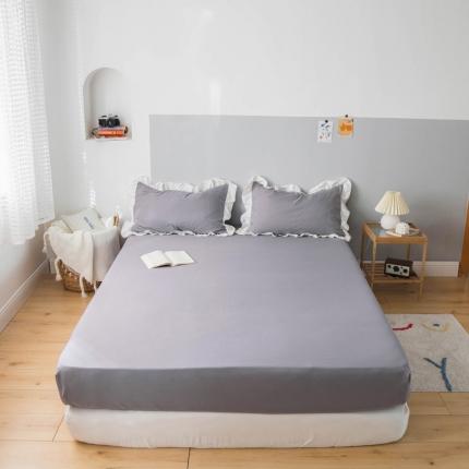 91家纺网 家纺一手货源 找家纺 轻奢坊 2023新款水洗棉日系褶皱短花边单品床笠 梦小灰