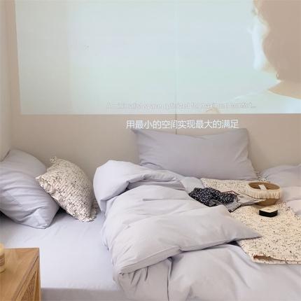 91家纺网 家纺一手货源 找家纺 梦享生活家居 2021新款水洗棉双拼四件套 ins浅蓝