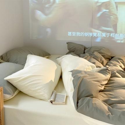 91家纺网 家纺一手货源 找家纺 梦享生活家居 2021新款水洗棉双拼四件套 抹茶＋奶茶