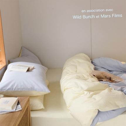 91家纺网 家纺一手货源 找家纺 梦享生活家居 2021新款水洗棉双拼四件套 浅蓝＋奶茶