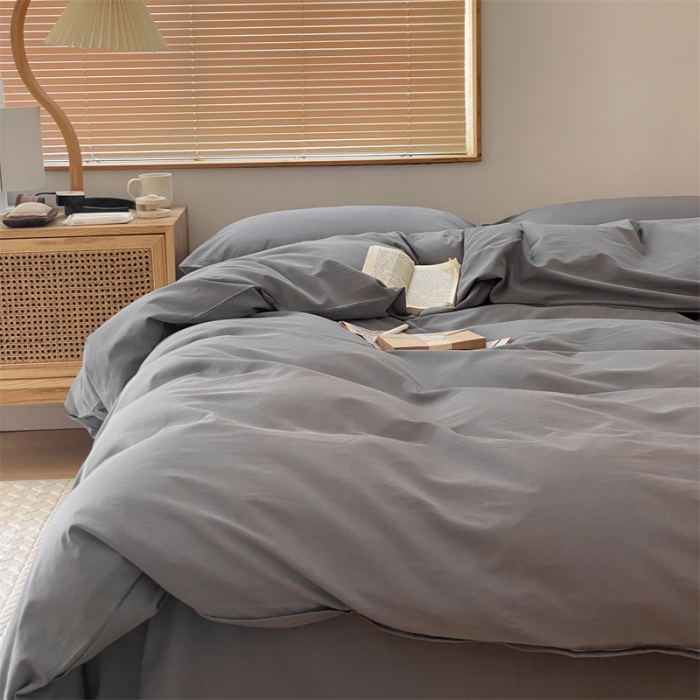 91家纺网 家纺一手货源 找家纺 梦享生活家居 2021新款水洗棉双拼四件套 ins淡灰