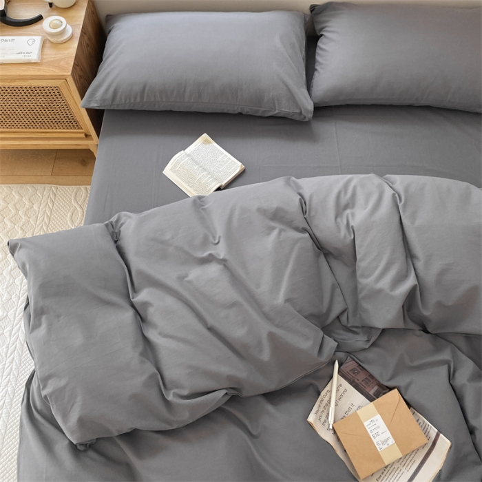 91家纺网 家纺一手货源 找家纺 梦享生活家居 2021新款水洗棉双拼四件套 ins淡灰