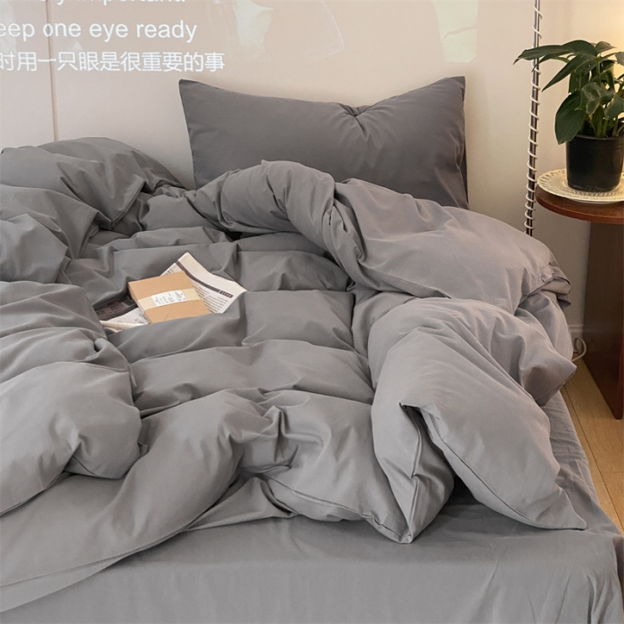 91家纺网 家纺一手货源 找家纺 梦享生活家居 2021新款水洗棉双拼四件套 ins淡灰