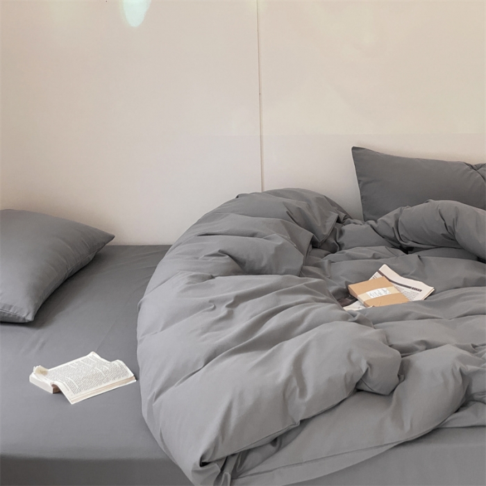 91家纺网 家纺一手货源 找家纺 梦享生活家居 2021新款水洗棉双拼四件套 ins淡灰