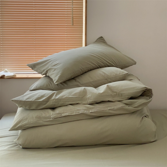 91家纺网 家纺一手货源 找家纺 梦享生活家居 2021新款水洗棉双拼四件套 ins抹茶