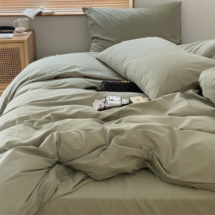 91家纺网 家纺一手货源 找家纺 梦享生活家居 2021新款水洗棉双拼四件套 ins抹茶