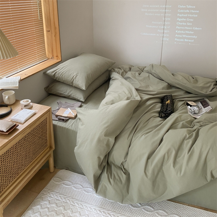 91家纺网 家纺一手货源 找家纺 梦享生活家居 2021新款水洗棉双拼四件套 ins抹茶