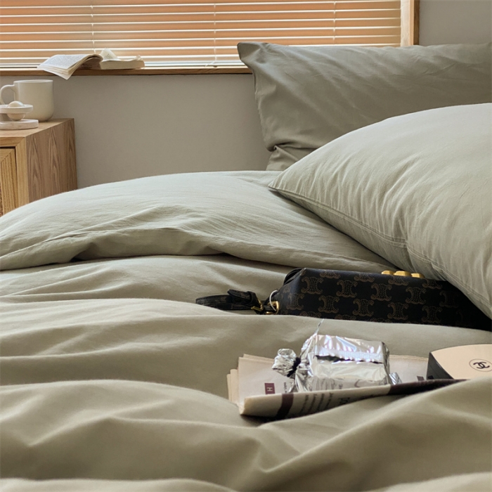 91家纺网 家纺一手货源 找家纺 梦享生活家居 2021新款水洗棉双拼四件套 ins抹茶