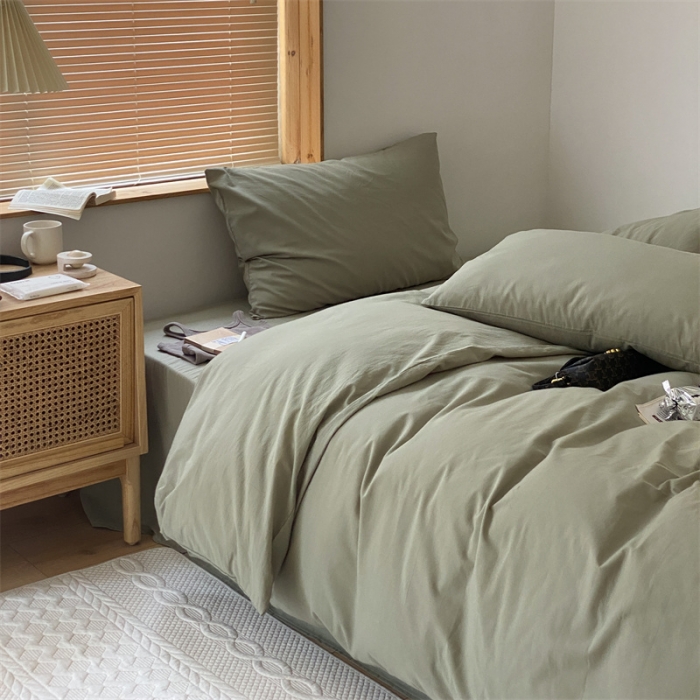 91家纺网 家纺一手货源 找家纺 梦享生活家居 2021新款水洗棉双拼四件套 ins抹茶