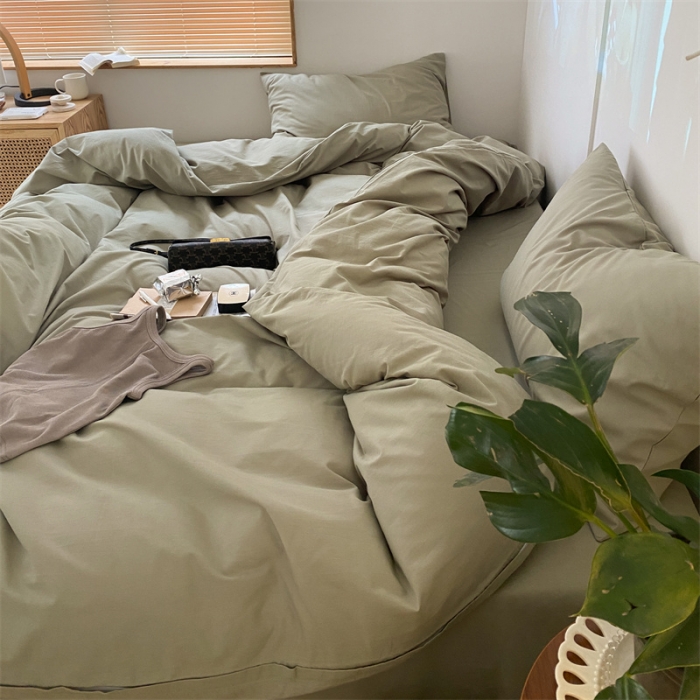 91家纺网 家纺一手货源 找家纺 梦享生活家居 2021新款水洗棉双拼四件套 ins抹茶