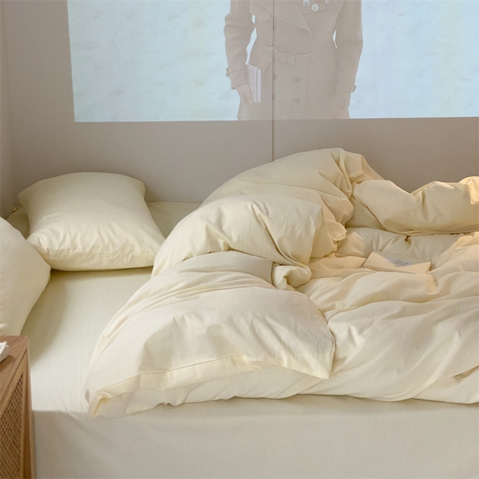 91家纺网 家纺一手货源 找家纺 梦享生活家居 2021新款水洗棉双拼四件套 ins奶茶