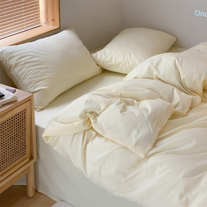 91家纺网 家纺一手货源 找家纺 梦享生活家居 2021新款水洗棉双拼四件套 ins奶茶