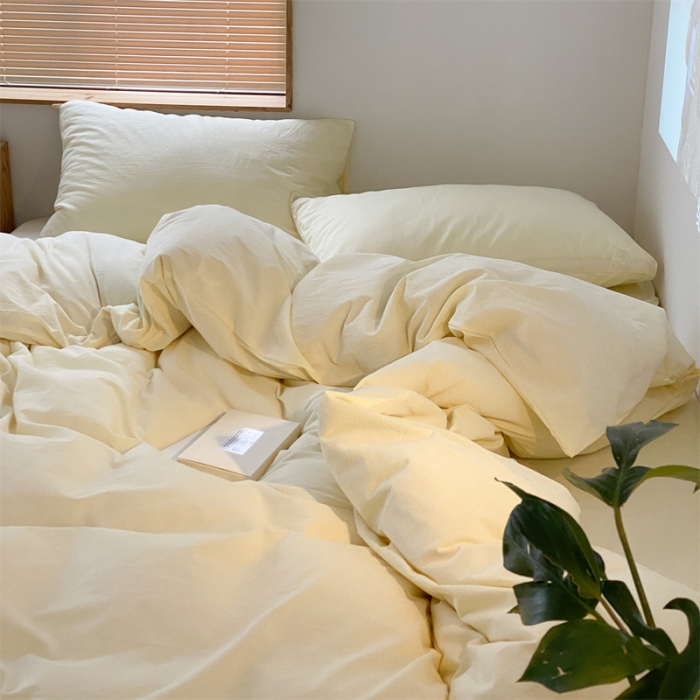 91家纺网 家纺一手货源 找家纺 梦享生活家居 2021新款水洗棉双拼四件套 ins奶茶