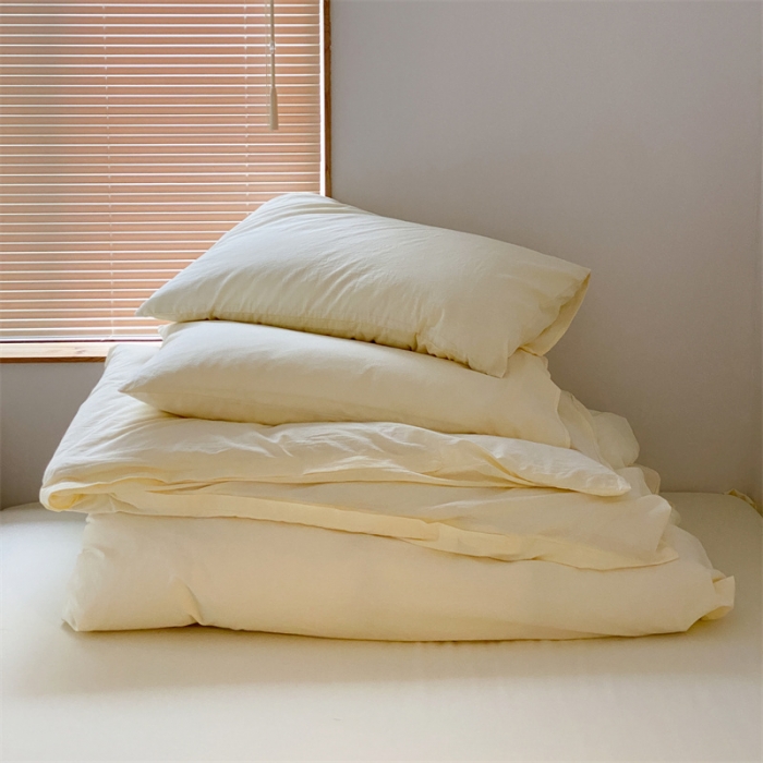 91家纺网 家纺一手货源 找家纺 梦享生活家居 2021新款水洗棉双拼四件套 ins奶茶