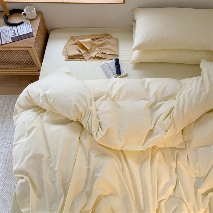 91家纺网 家纺一手货源 找家纺 梦享生活家居 2021新款水洗棉双拼四件套 ins奶茶