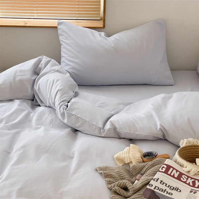 91家纺网 家纺一手货源 找家纺 梦享生活家居 2021新款水洗棉双拼四件套 ins浅蓝