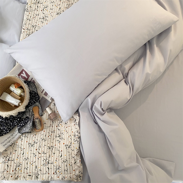 91家纺网 家纺一手货源 找家纺 梦享生活家居 2021新款水洗棉双拼四件套 ins浅蓝