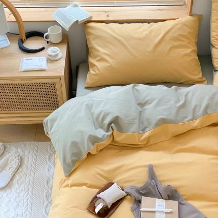 梦享生活家居 2021新款水洗棉双拼四件套 蜂蜜黄＋抹茶