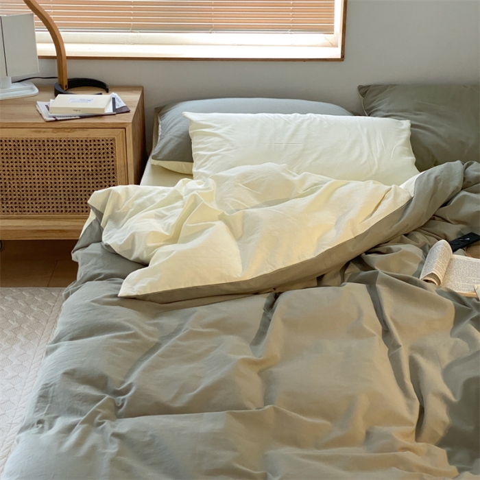 91家纺网 家纺一手货源 找家纺 梦享生活家居 2021新款水洗棉双拼四件套 抹茶＋奶茶