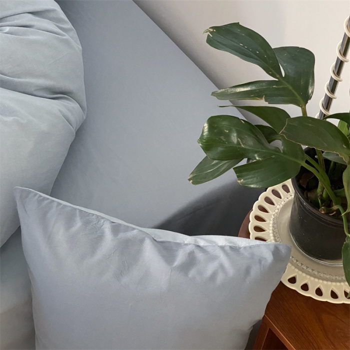 91家纺网 家纺一手货源 找家纺 梦享生活家居 2021新款水洗棉双拼四件套 雾蓝＋浅蓝