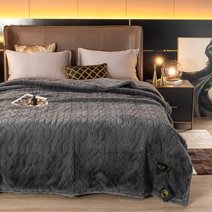 91家纺网 家纺一手货源 找家纺 凯轩毛毛毯毯子 仿裘皮毛毛毯毯子 绅士灰