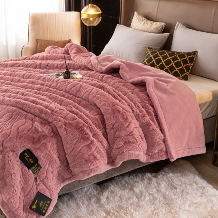 91家纺网 家纺一手货源 找家纺 凯轩毛毛毯毯子 仿裘皮毛毛毯毯子 藕粉