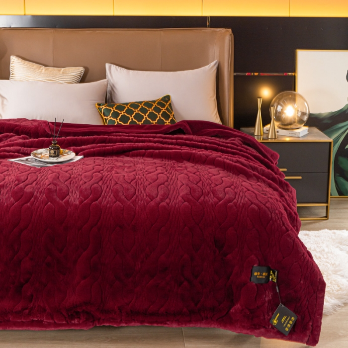 91家纺网 家纺一手货源 找家纺 凯轩毛毛毯毯子 仿裘皮毛毛毯毯子 酒红