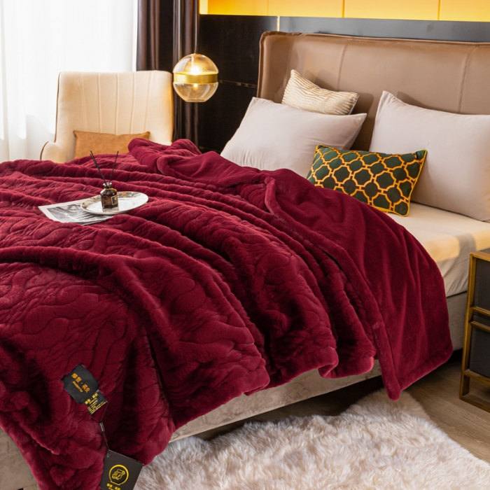 91家纺网 家纺一手货源 找家纺 凯轩毛毛毯毯子 仿裘皮毛毛毯毯子 酒红