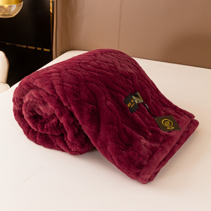 91家纺网 家纺一手货源 找家纺 凯轩毛毛毯毯子 仿裘皮毛毛毯毯子 酒红